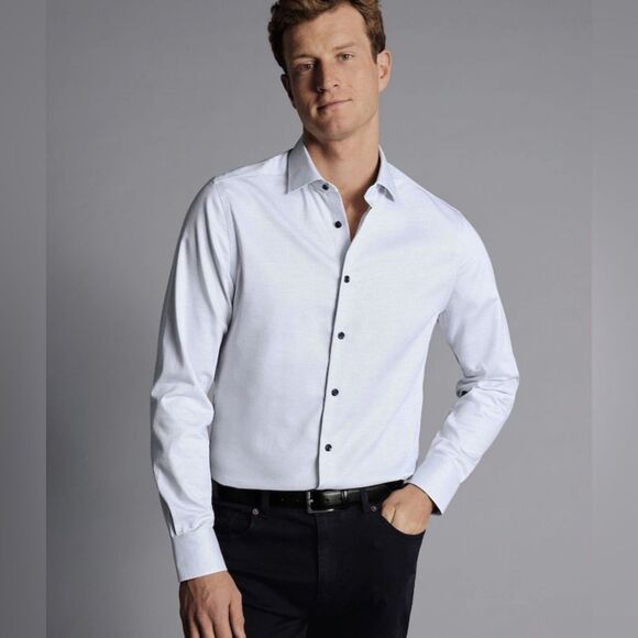 Charles Tyrwhitt Non-Iron Dot Stretch Texture Shirt - White - Picture 1 of 8